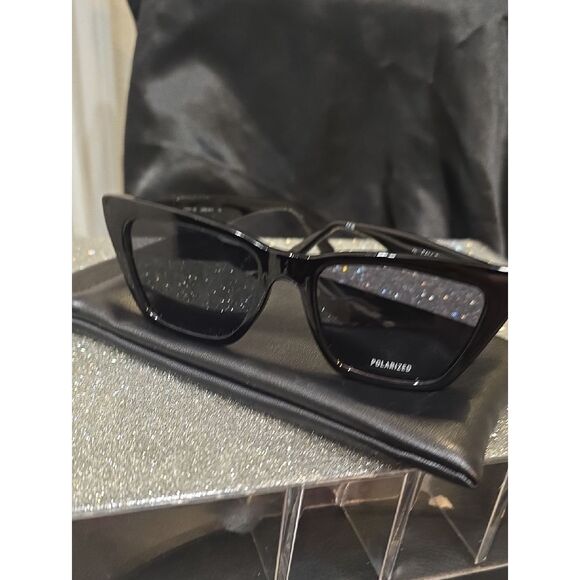 Quay Australia Call The Shots Polarized Cat-Eye Sunglasses- Black/Smoke Polar main image 7